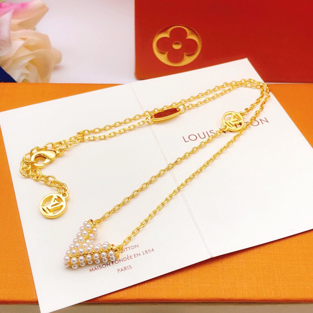 Geometric Emblem Pendant Necklace in Gold-Tone – Pearl Detail main product view