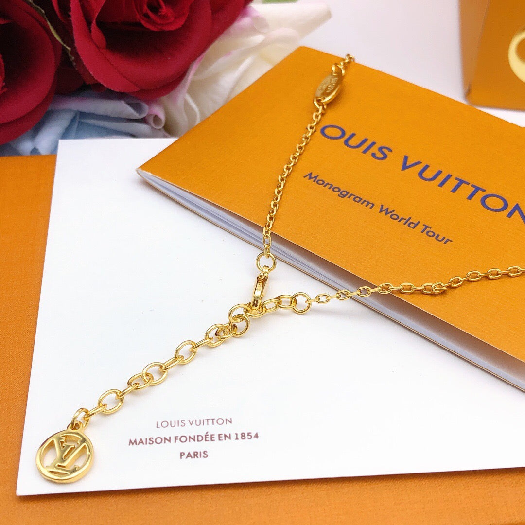 Geometric Emblem Pendant Necklace in Gold-Tone – Design 033 detail view