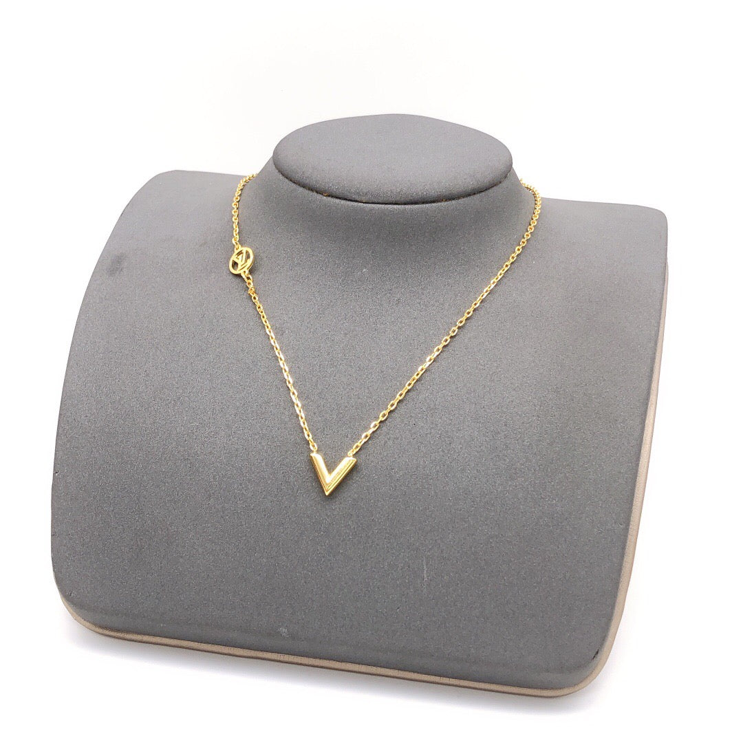 Geometric Emblem Pendant Necklace in Gold-Tone – Design 038 front product view