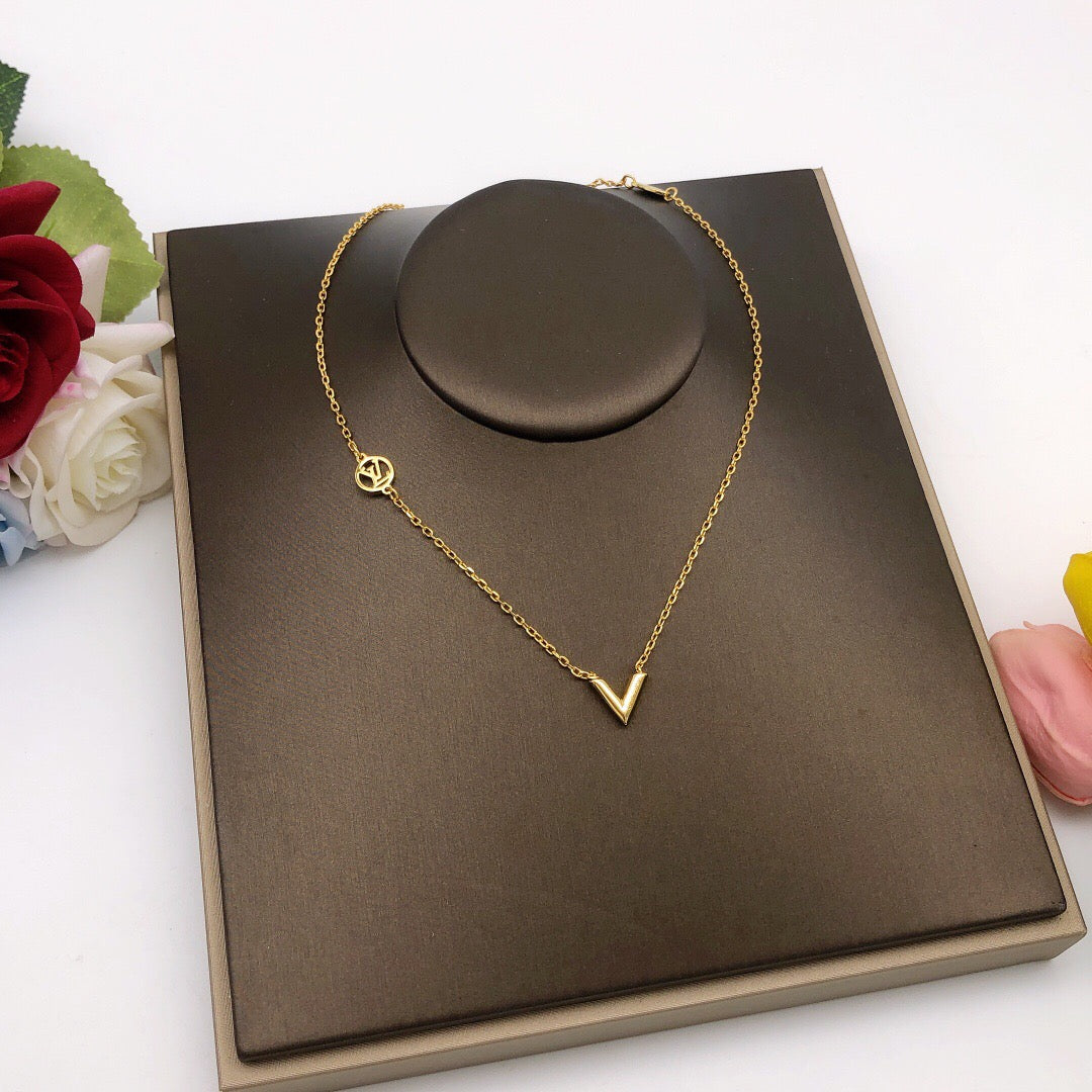 Geometric Emblem Pendant Necklace in Gold-Tone – Design 033 main product view