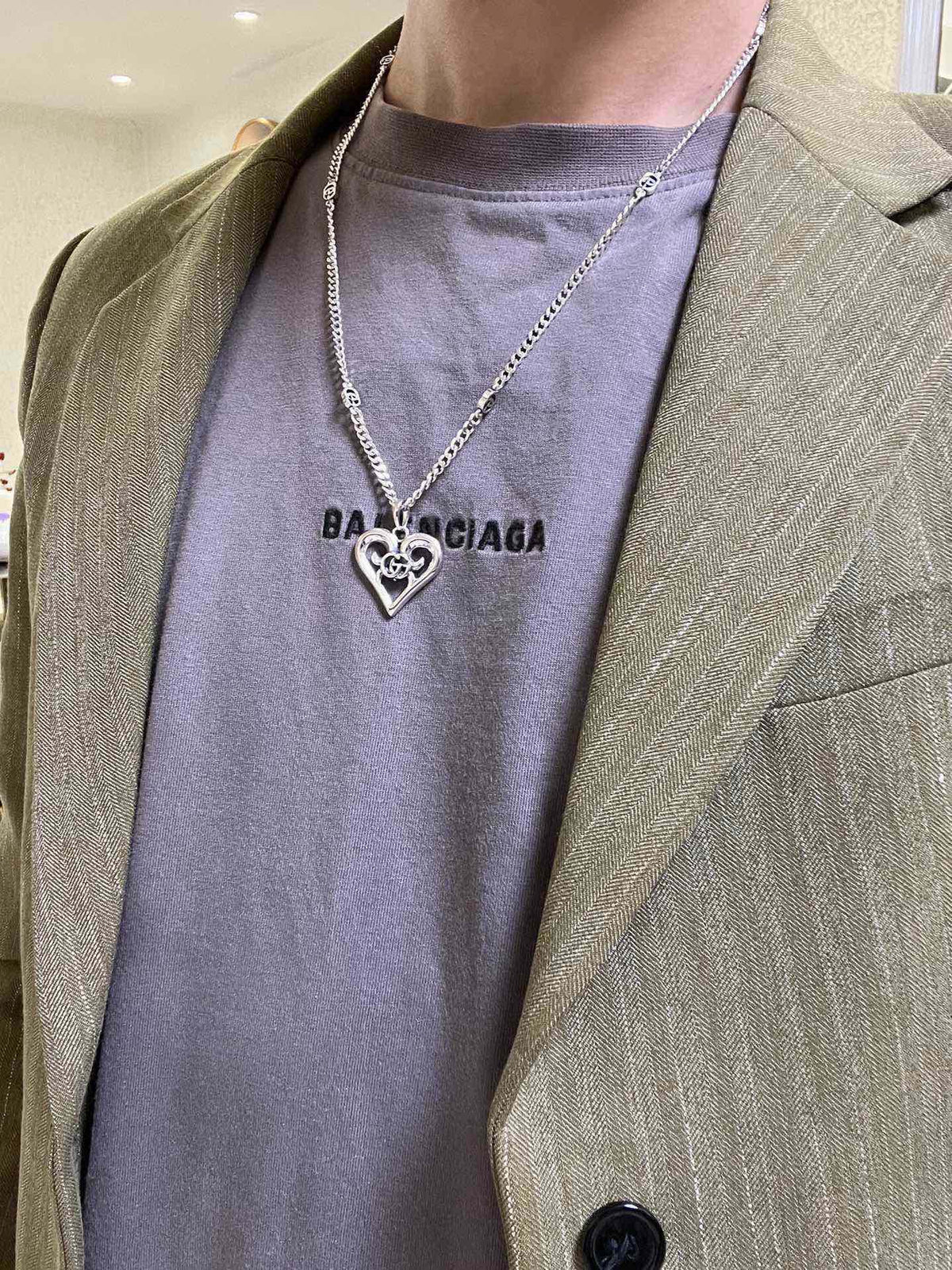 Double-G Emblem Pendant Necklace in Polished Metal-Tone – Design 046 styled product view