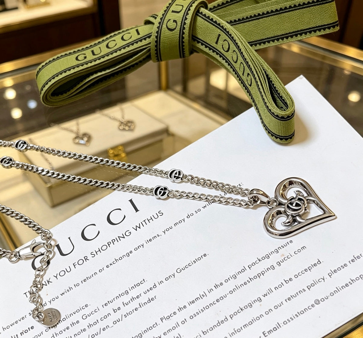 Double-G Emblem Pendant Necklace in Polished Metal-Tone – Design 046 front product view