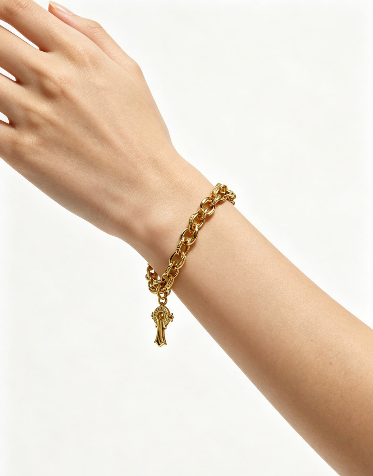 Cross Cuban-Link Bracelet in Antique Silver-Tone – Cuban Link – Design 06 main product view