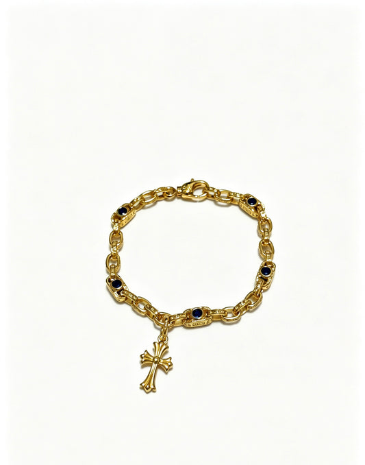 Cross Cuban-Link Bracelet in Antique Silver-Tone – Cuban Link – Design 04 main product view