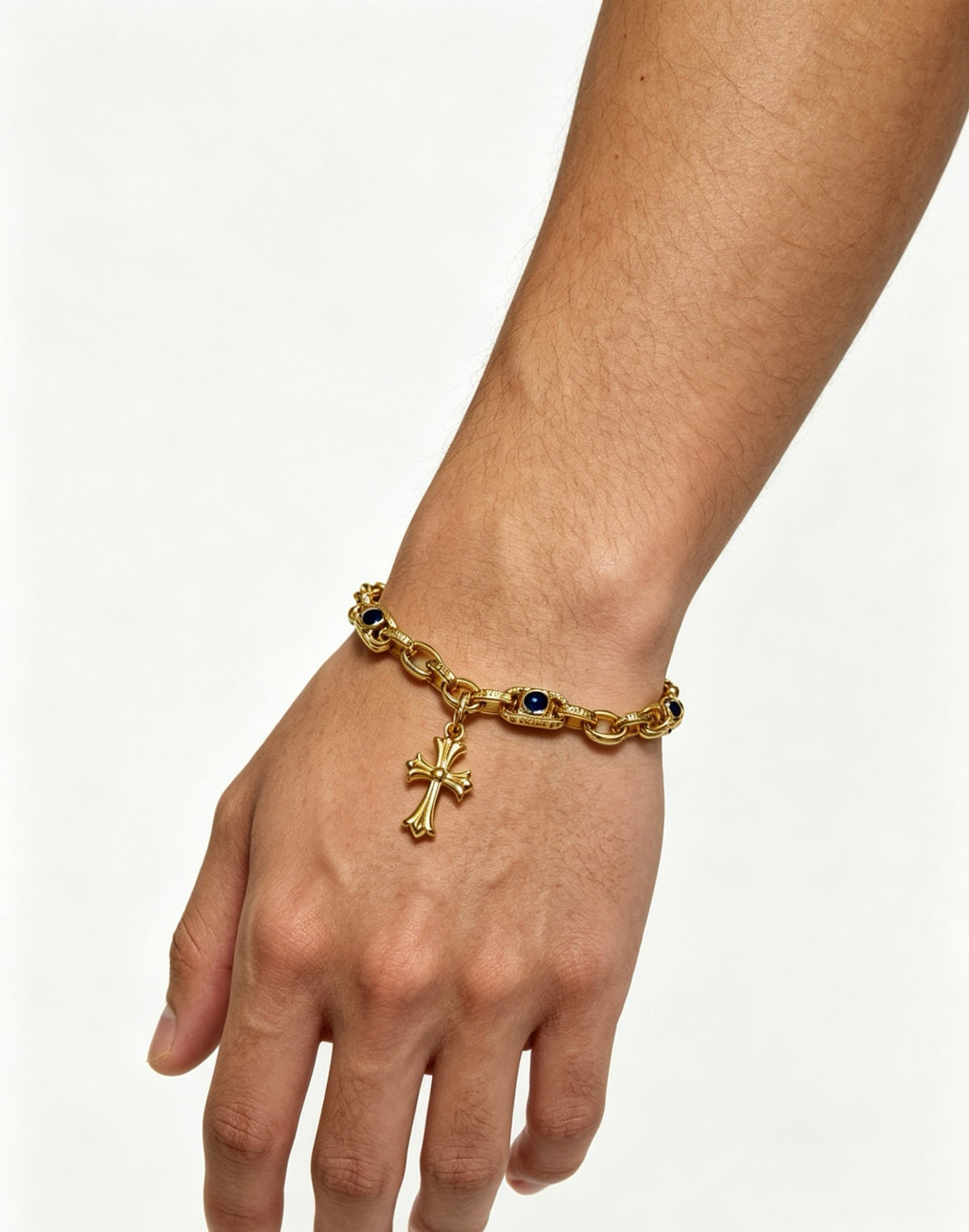 Cross Cuban-Link Bracelet in Antique Silver-Tone – Cuban Link – Design 04 front product view