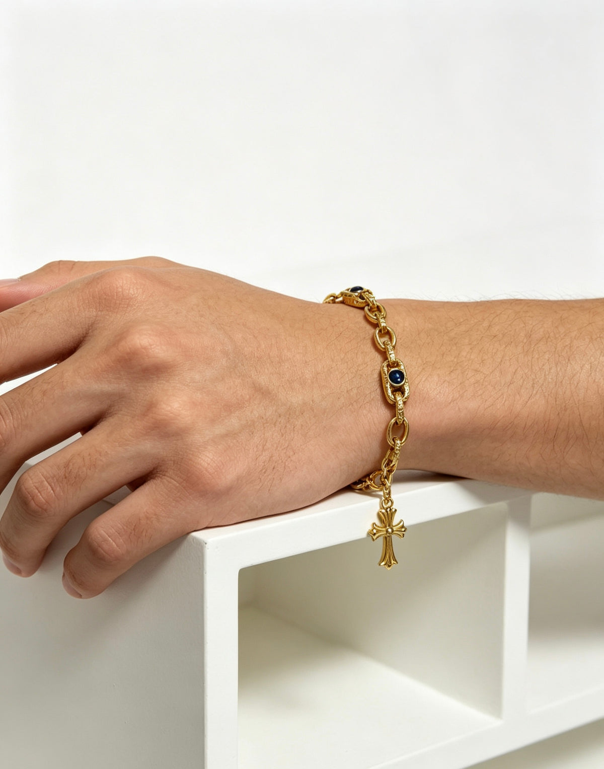 Signature Emblem Bracelet in Polished Metal-Tone – Design 006 detail view