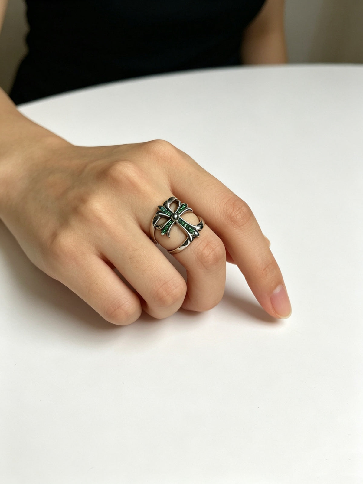 Signature Emblem Statement Ring in Polished Metal-Tone – Design 013 detail view
