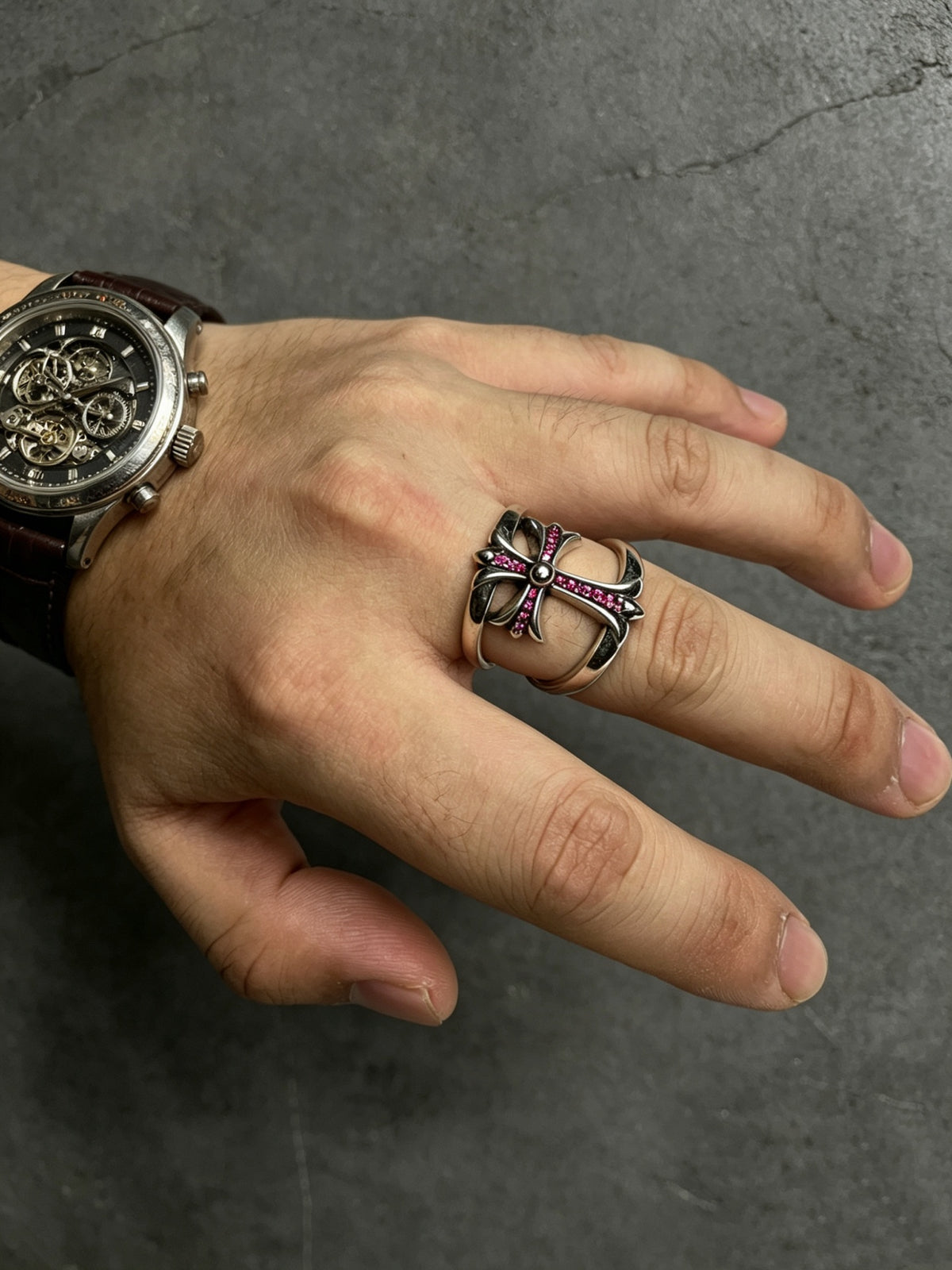 Cross Statement Ring in Metal-Tone – Design 13 side detail