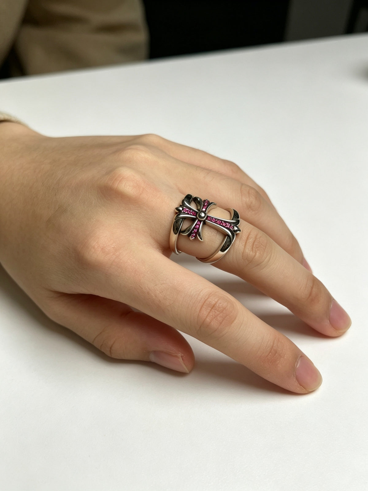 Signature Emblem Statement Ring in Polished Metal-Tone – Design 014 detail view