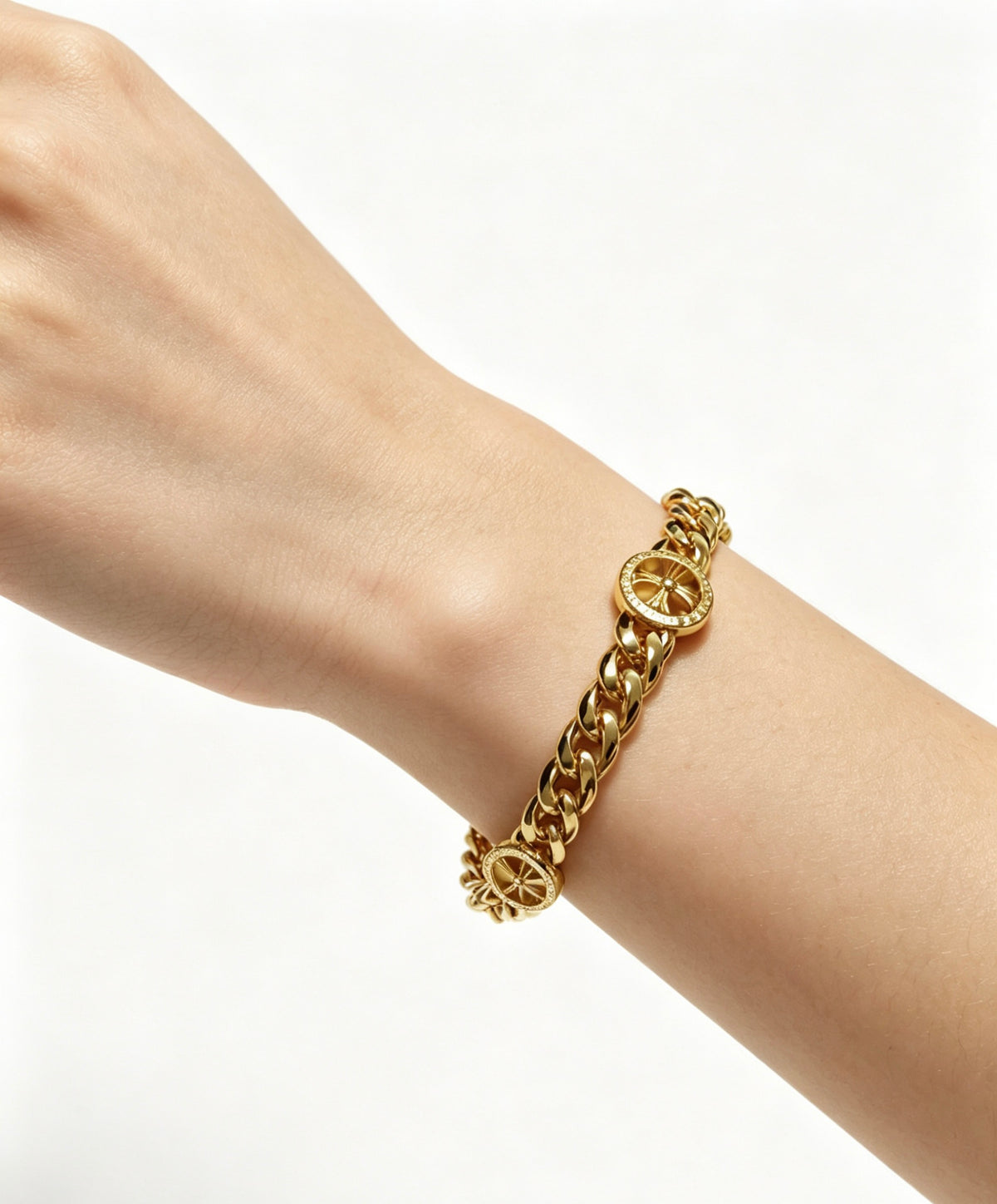 Signature Emblem Bracelet in Polished Metal-Tone – Design 020 detail view