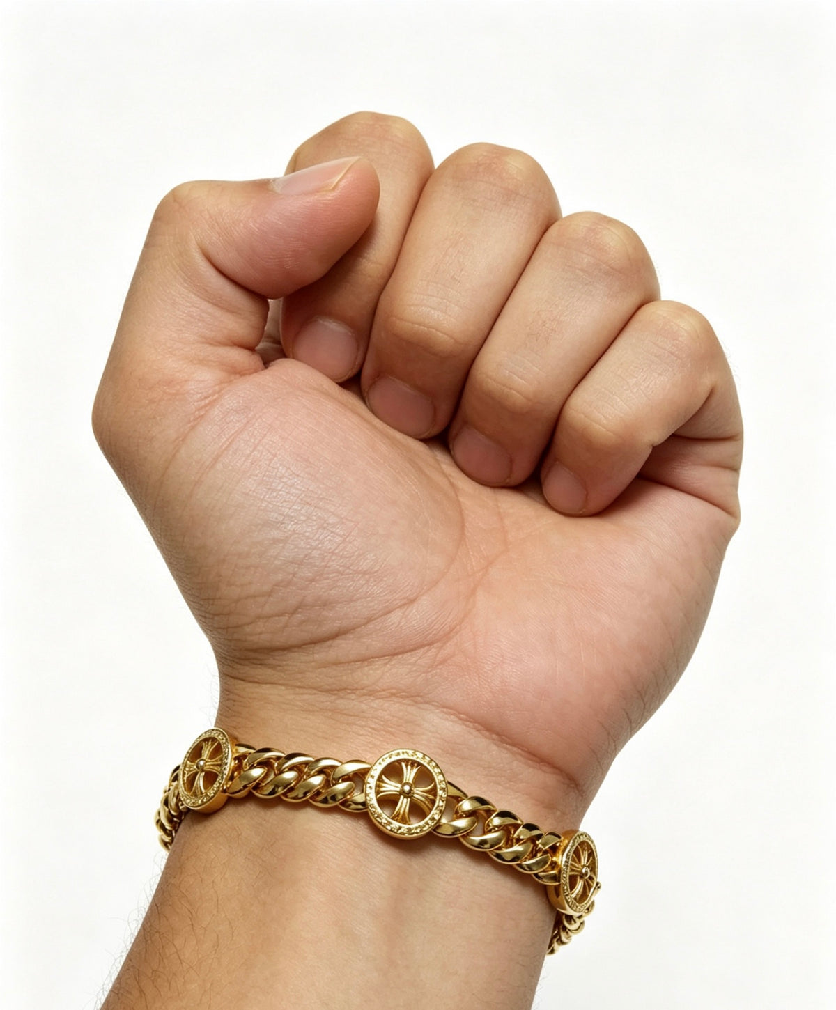 Signature Emblem Bracelet in Polished Metal-Tone – Design 020 front product view