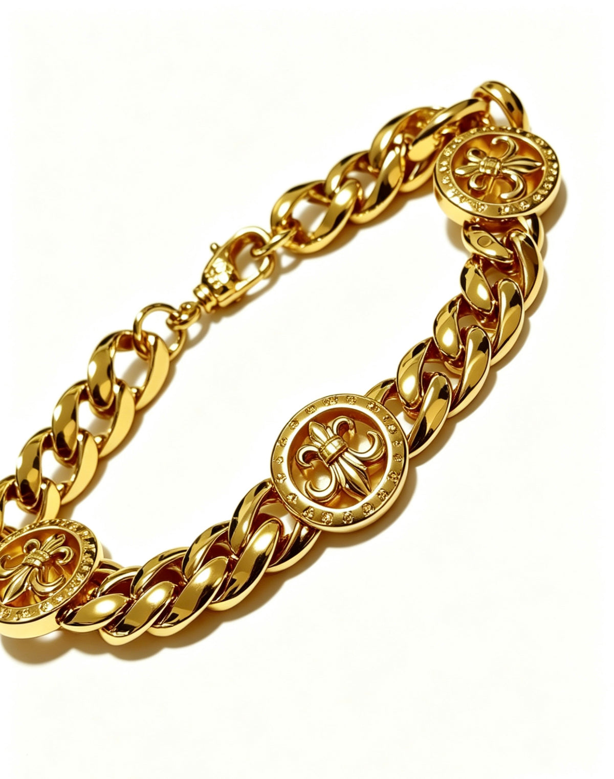 Signature Emblem Bracelet in Polished Metal-Tone – Design 019 close-up detail