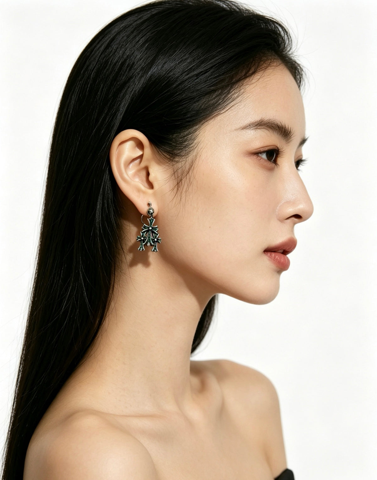 Cross Statement Earrings in Metal-Tone – Design 09 front product view