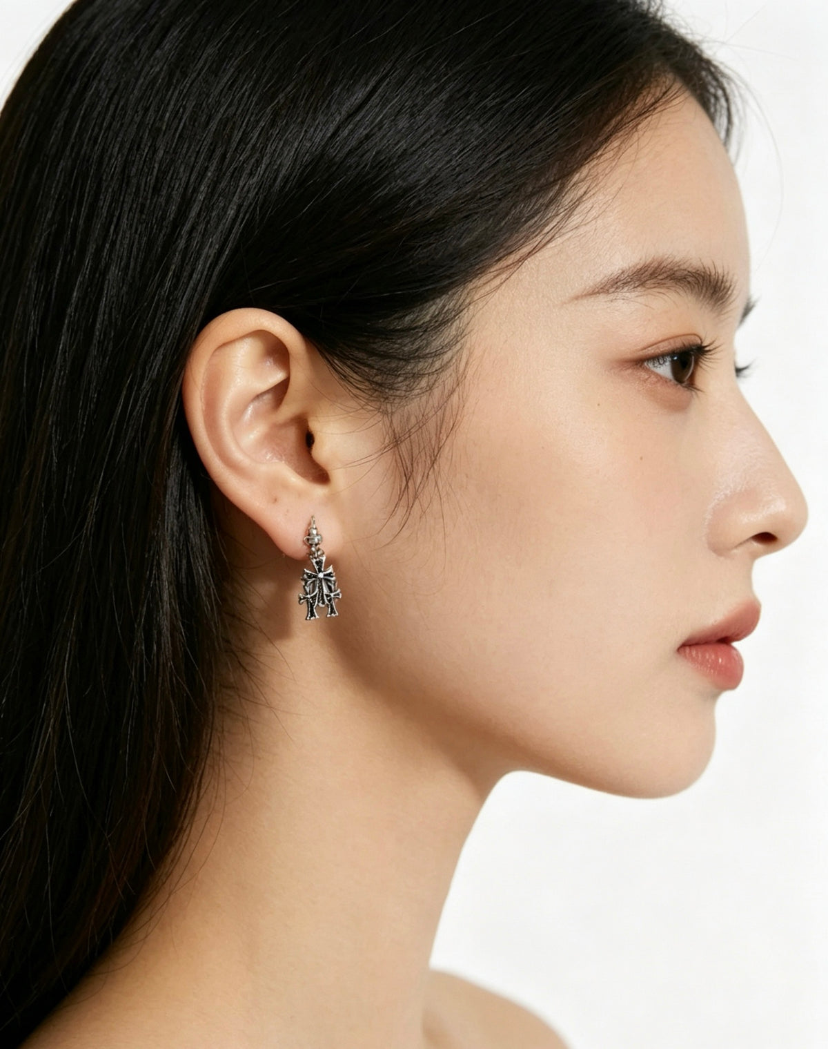 Signature Emblem Statement Earrings in Polished Metal-Tone – Design 017 front product view