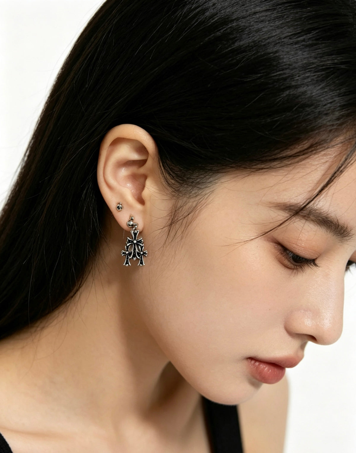 Cross Statement Earrings in Metal-Tone – Design 08 detail view