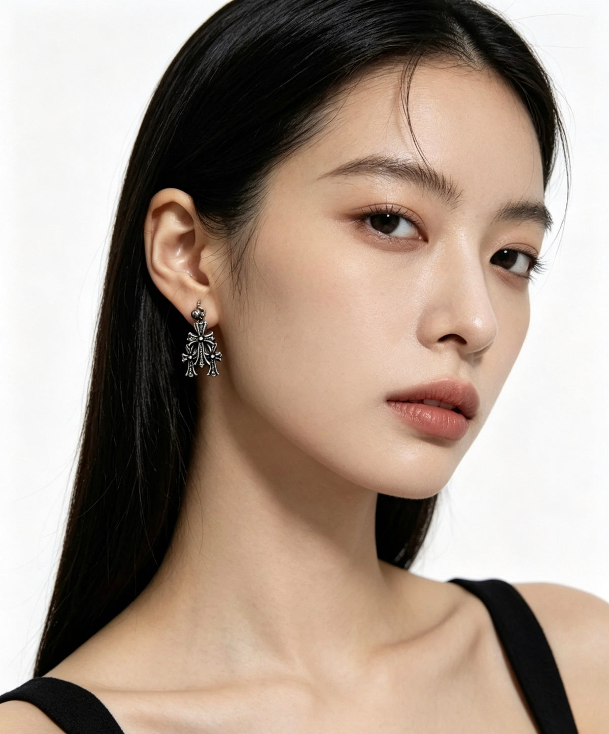 Cross Statement Earrings in Metal-Tone – Design 07 detail view