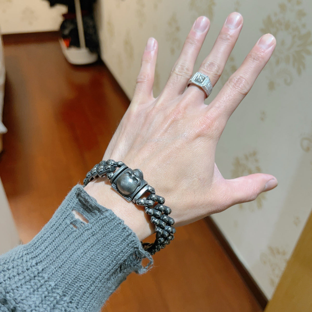 Geometric Emblem Bracelet in Polished Metal-Tone – Vintage Detail – Design 003 main product view