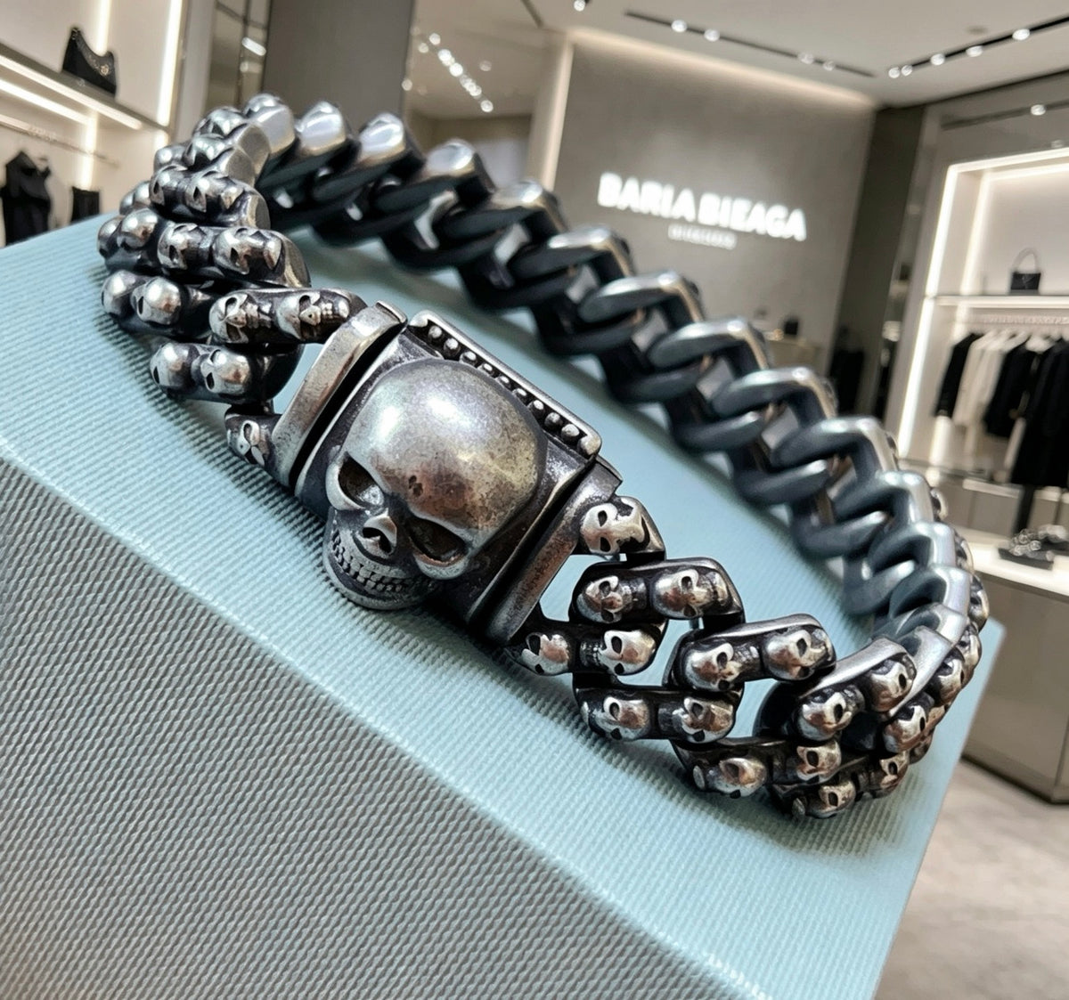 Geometric Emblem Bracelet in Polished Metal-Tone – Vintage Detail – Design 002 front product view