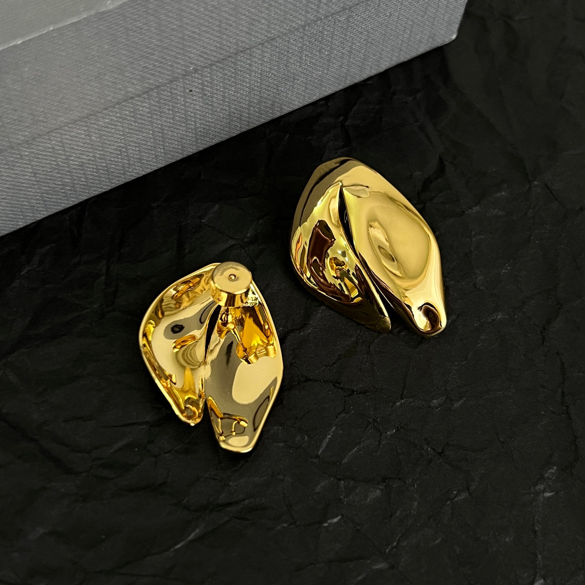 Geometric Emblem Stud Earrings in Polished Metal-Tone – Design 001 front product view