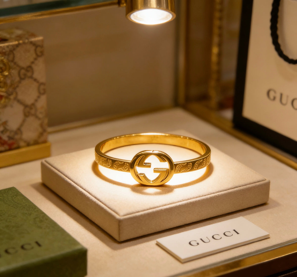 Double-G Emblem Bangle in Polished Metal-Tone – Design 009 front product view