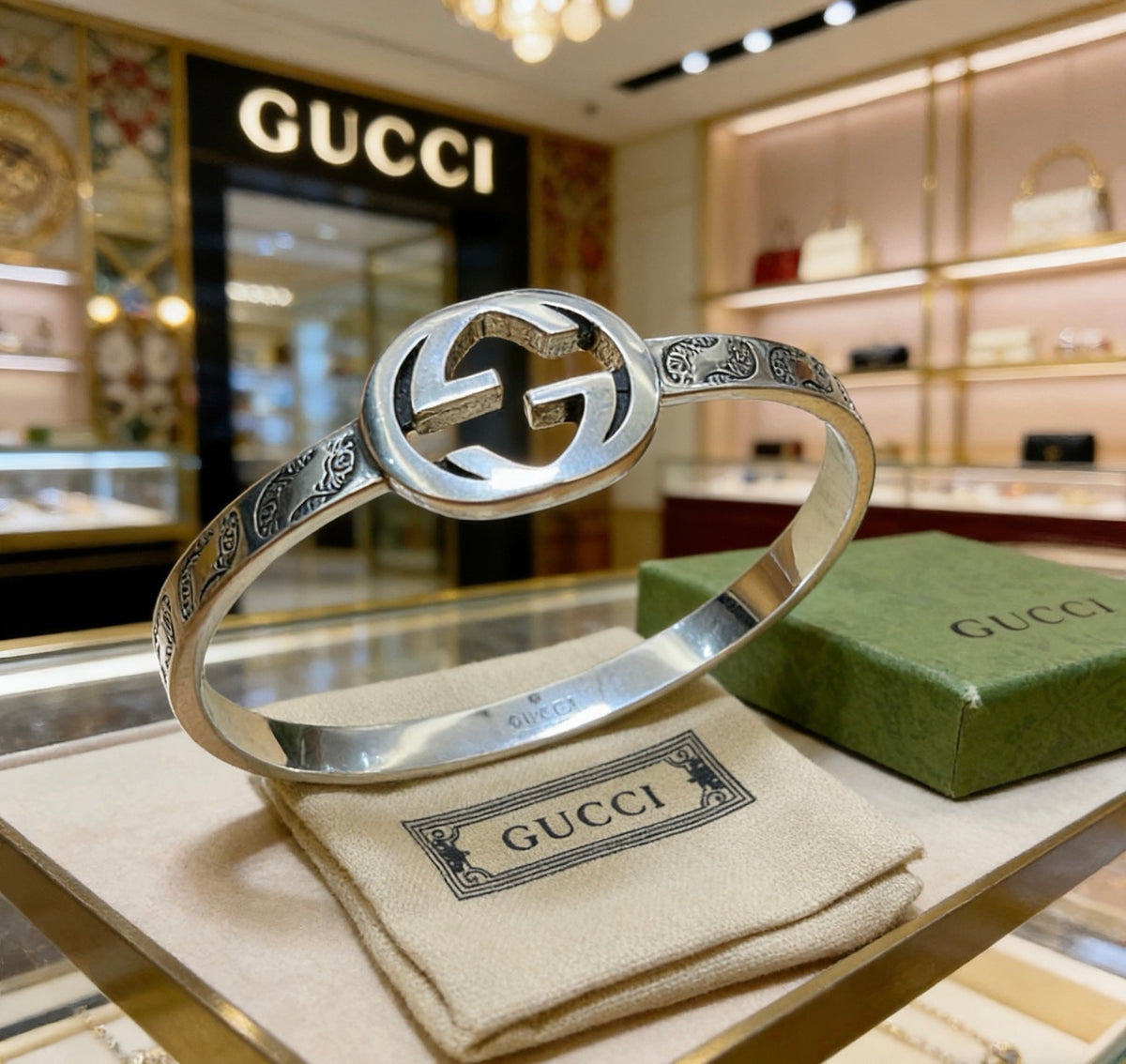 Double-G Emblem Bangle in Polished Metal-Tone – Design 003 front product view