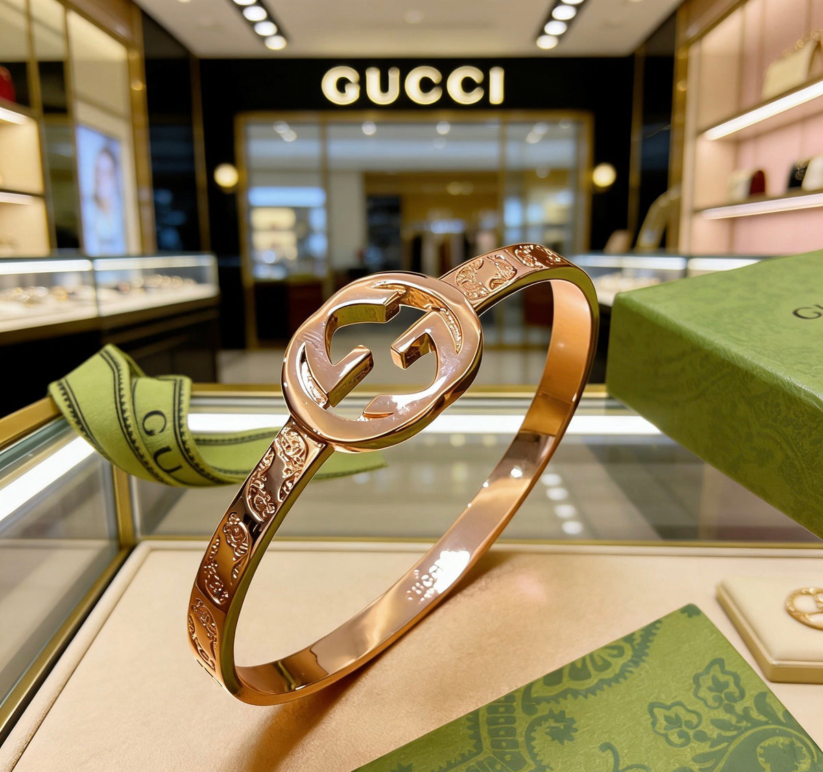 Double-G Emblem Bangle in Polished Metal-Tone – Design 002 detail view