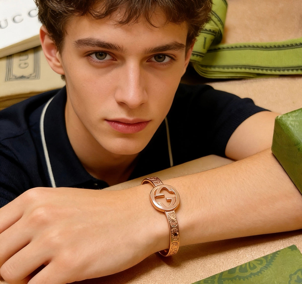 Double-G Emblem Bangle in Polished Metal-Tone – Design 007 front product view