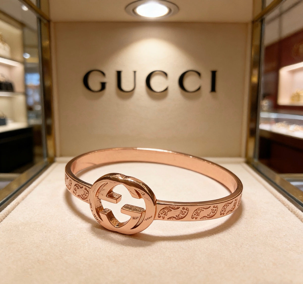 Double-G Emblem Bangle in Polished Metal-Tone – Design 010 close-up detail