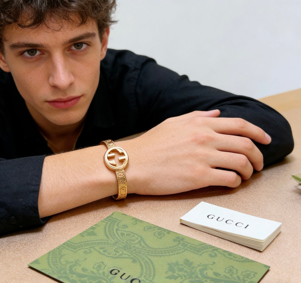 Double-G Emblem Bangle in Polished Metal-Tone – Design 002 styled product view