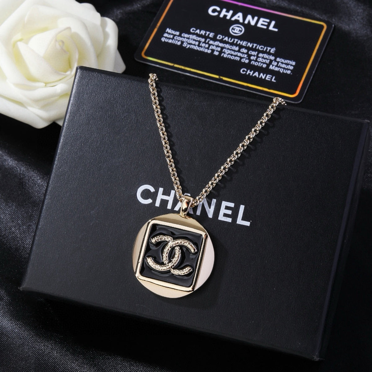 Signature Emblem Pendant Necklace in Polished Metal-Tone – Design 035 main product view