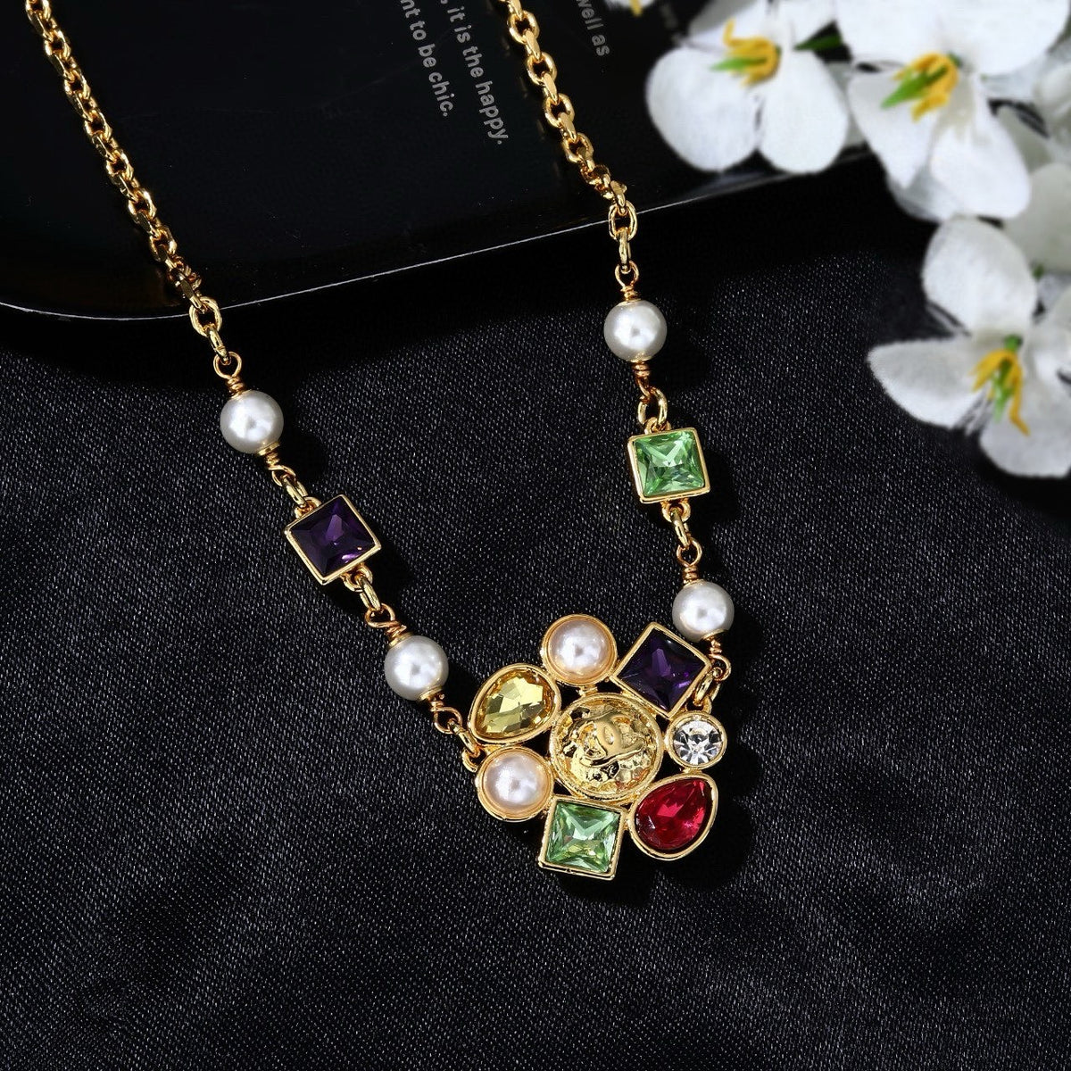 Signature Emblem Pendant Necklace in Polished Metal-Tone – Design 034 main product view