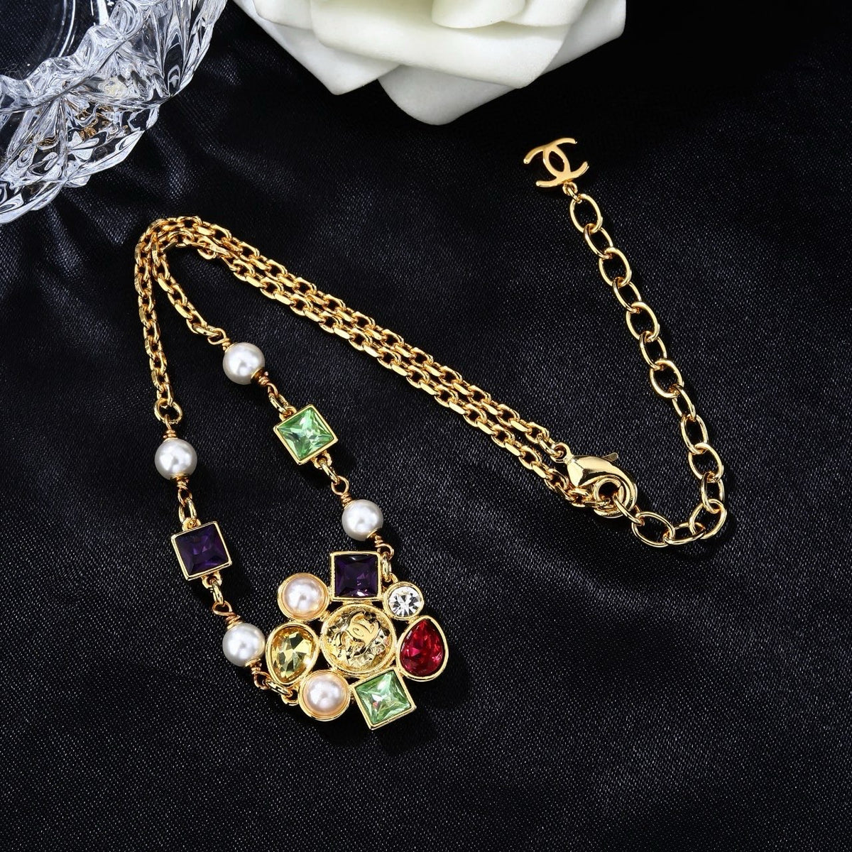 Signature Emblem Pendant Necklace in Polished Metal-Tone – Design 034 side detail