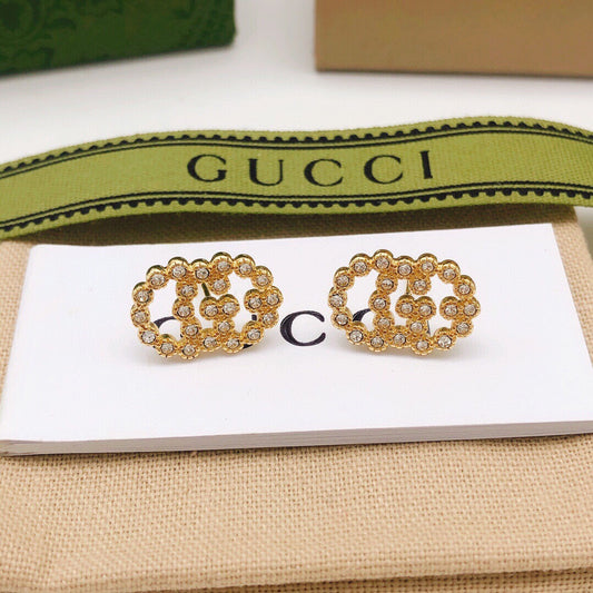 Double-G Emblem Stud Earrings in Polished Metal-Tone – Vintage Detail – Design 006 main product view