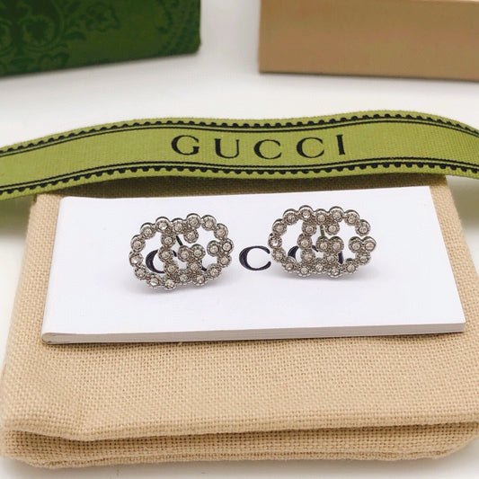 Double-G Emblem Stud Earrings in Polished Metal-Tone – Vintage Detail – Design 005 main product view