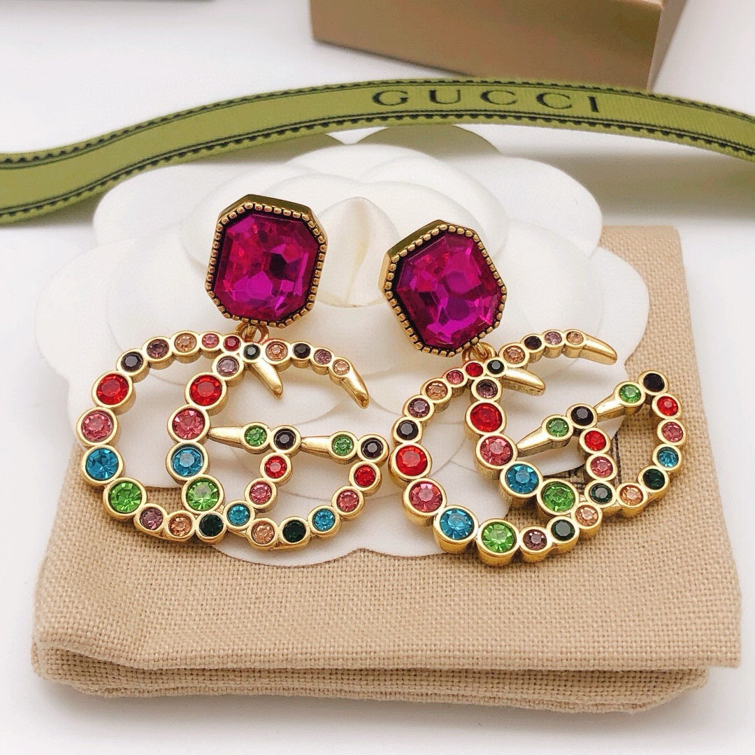 Geometric Emblem Stud Earrings in Polished Metal-Tone – Design 016 front product view