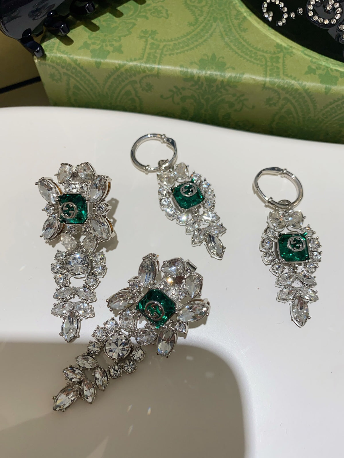 Floral Statement Earrings in Polished Metal-Tone – Design 001 front product view