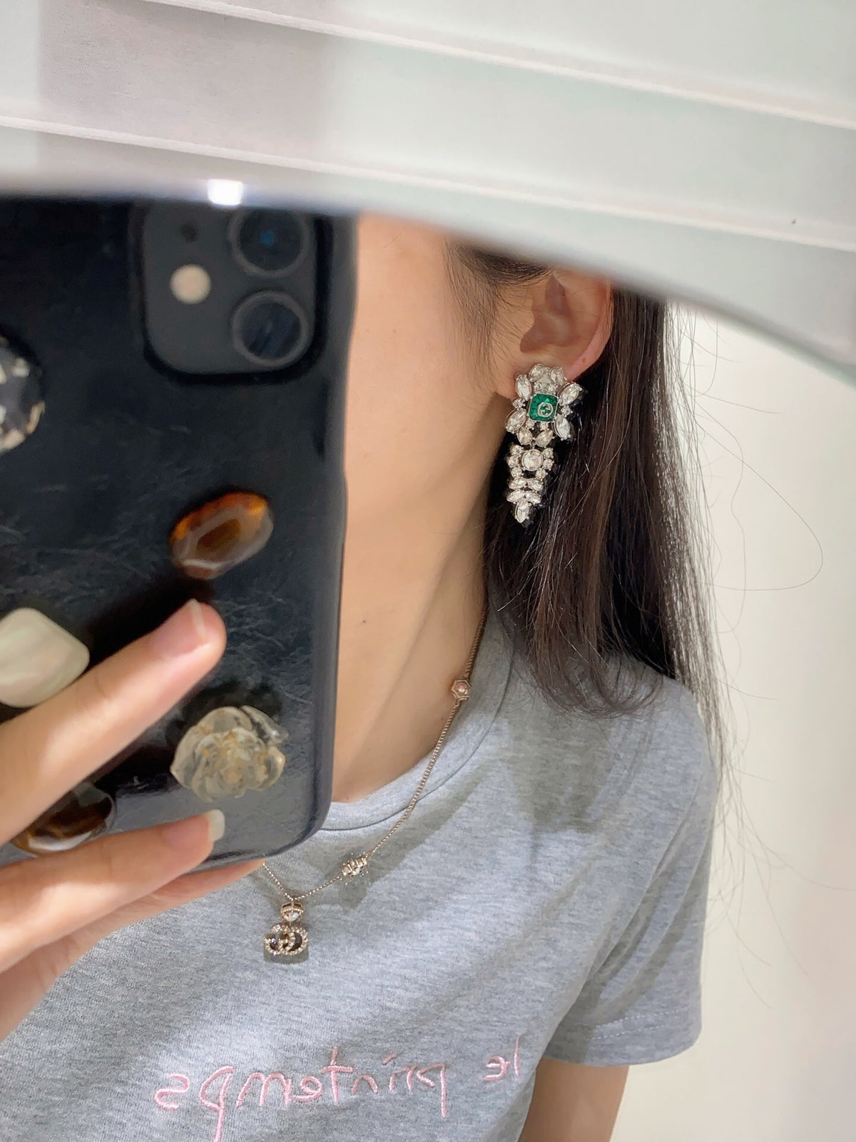 Floral Statement Earrings in Polished Metal-Tone – Design 001 detail view