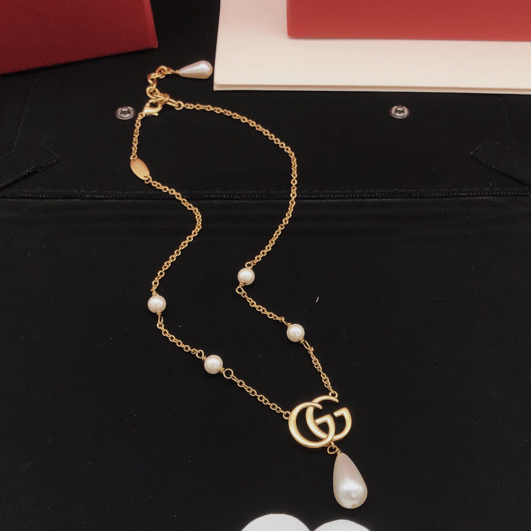 Double-G Emblem Pendant Necklace in Gold-Tone – Design 008 main product view