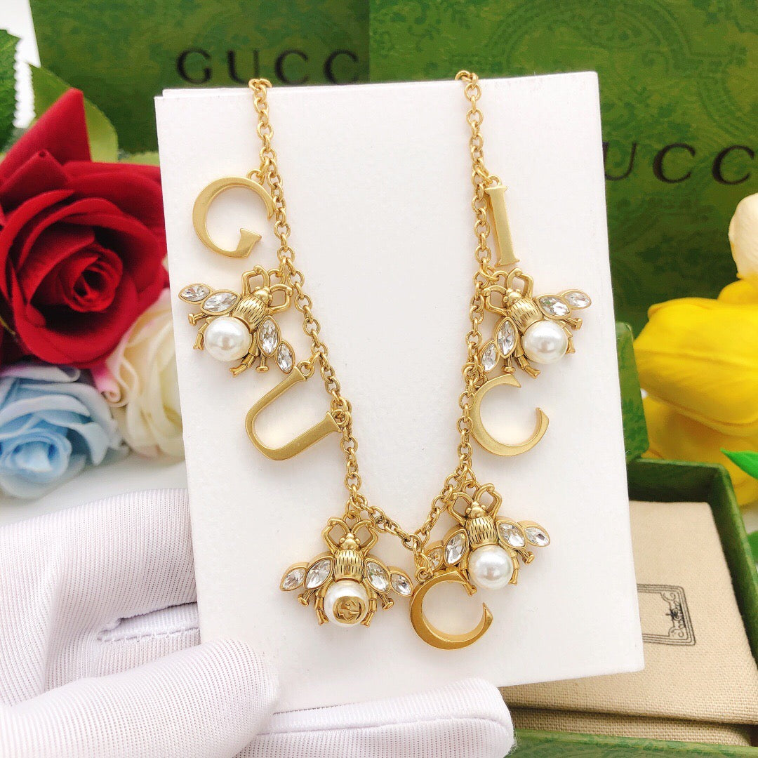 Bee Pendant Necklace in Gold-Tone – Bee Detail – Design 002 styled product view