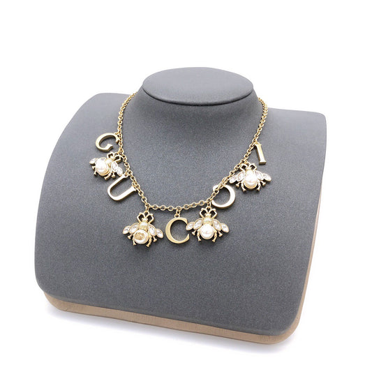 Bee Pendant Necklace in Gold-Tone – Bee Detail – Design 002 main product view