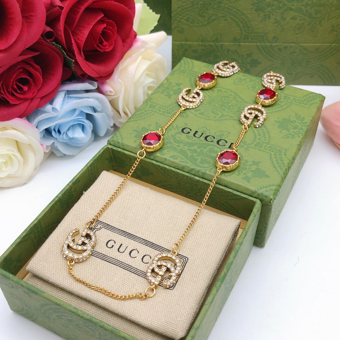 Geometric Emblem Pendant Necklace in Silver-Tone – Red Detail main product view