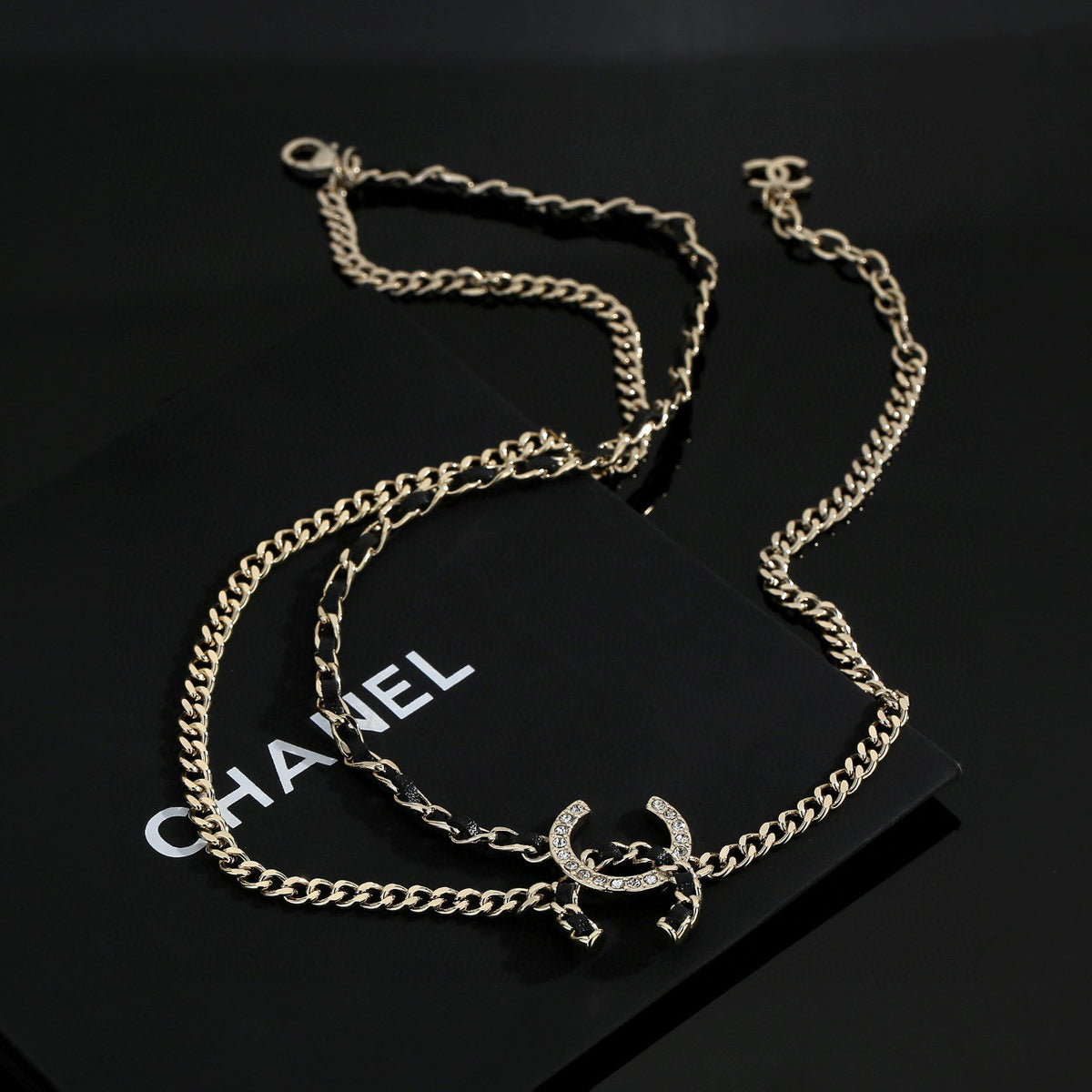 Signature Emblem Pendant Necklace in Gold-Tone – Black Detail – Design 008 main product view