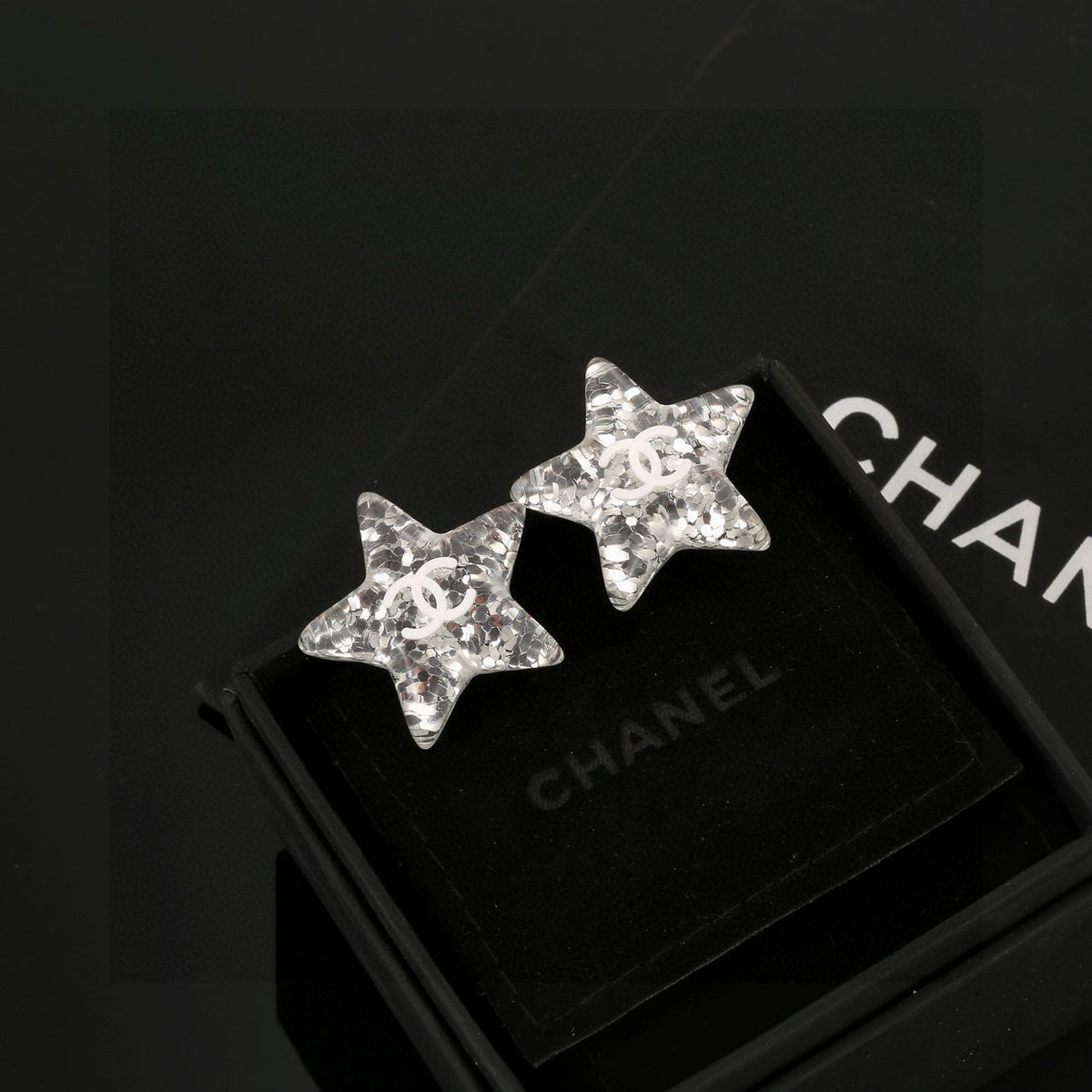 Double-C Emblem Stud Earrings in Silver-Tone – Star Detail main product view
