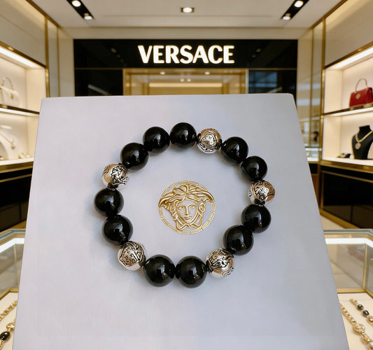 Medusa Head Beaded Bracelet with Agate-Style Beads – Rock-Inspired main product view