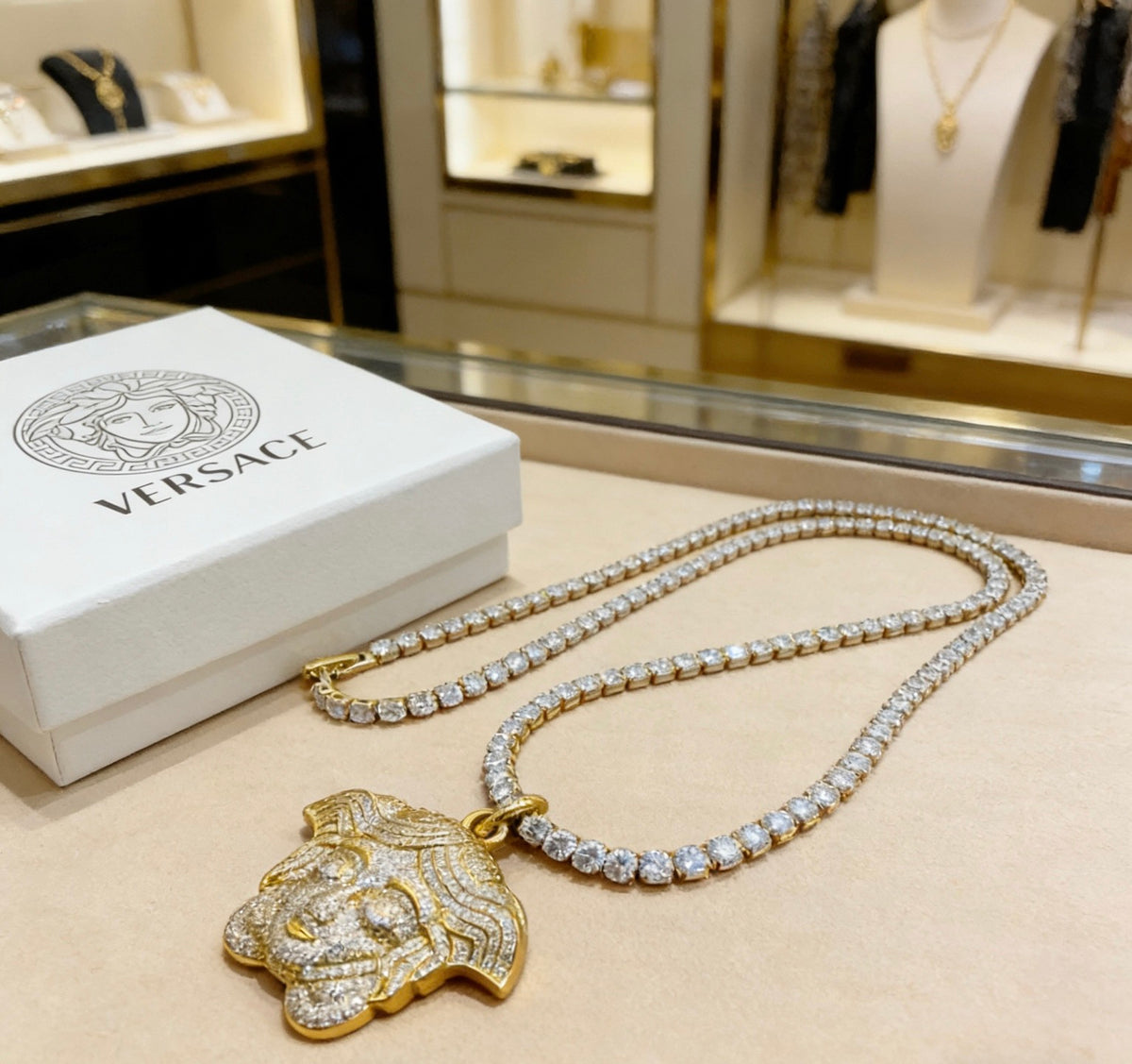 Medusa Head Pendant Necklace in Antique Silver-Tone – 55 cm main product view