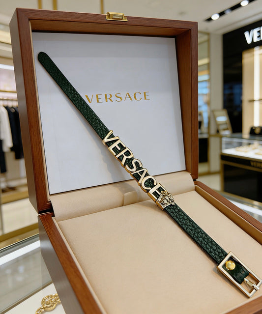 Medusa Head Leather Cord Bracelet in Polished Metal-Tone main product view