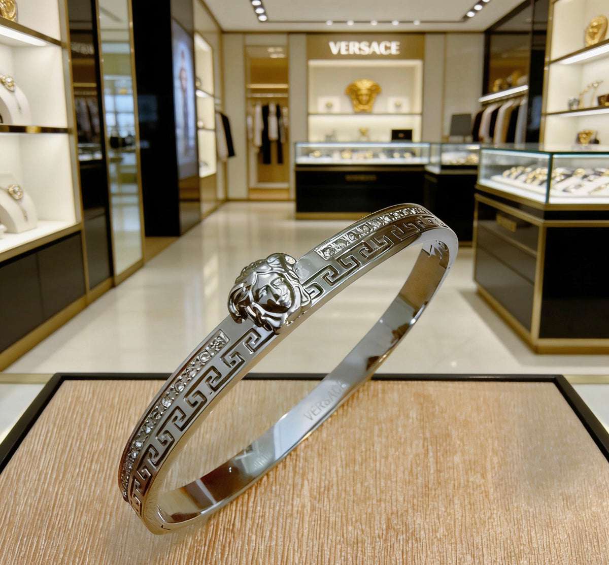 Medusa Head Statement Bracelet in Polished Metal-Tone – Design 02 front product view
