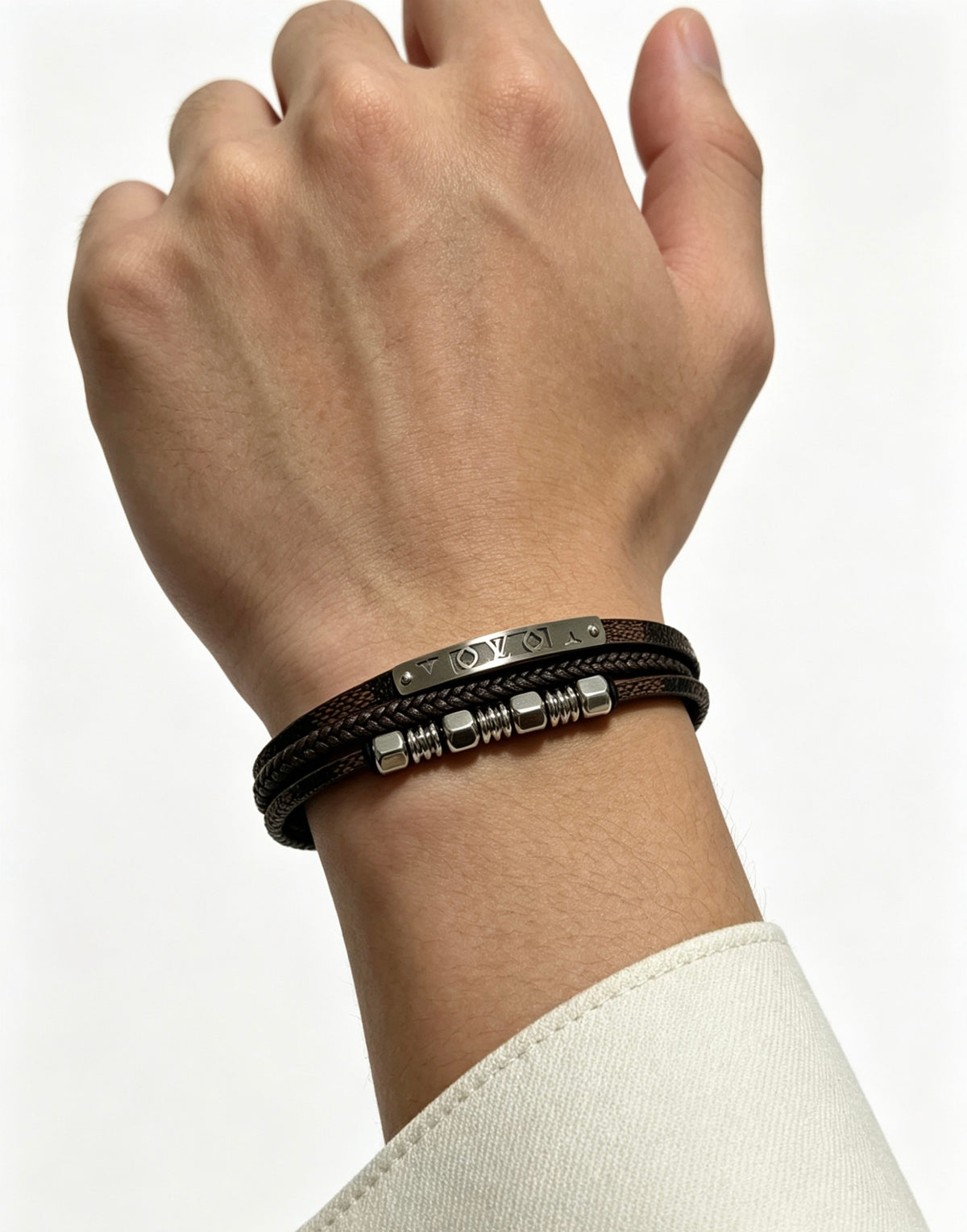 Chain Bangle in Silver-Tone – Blue Detail – Design 006 side detail