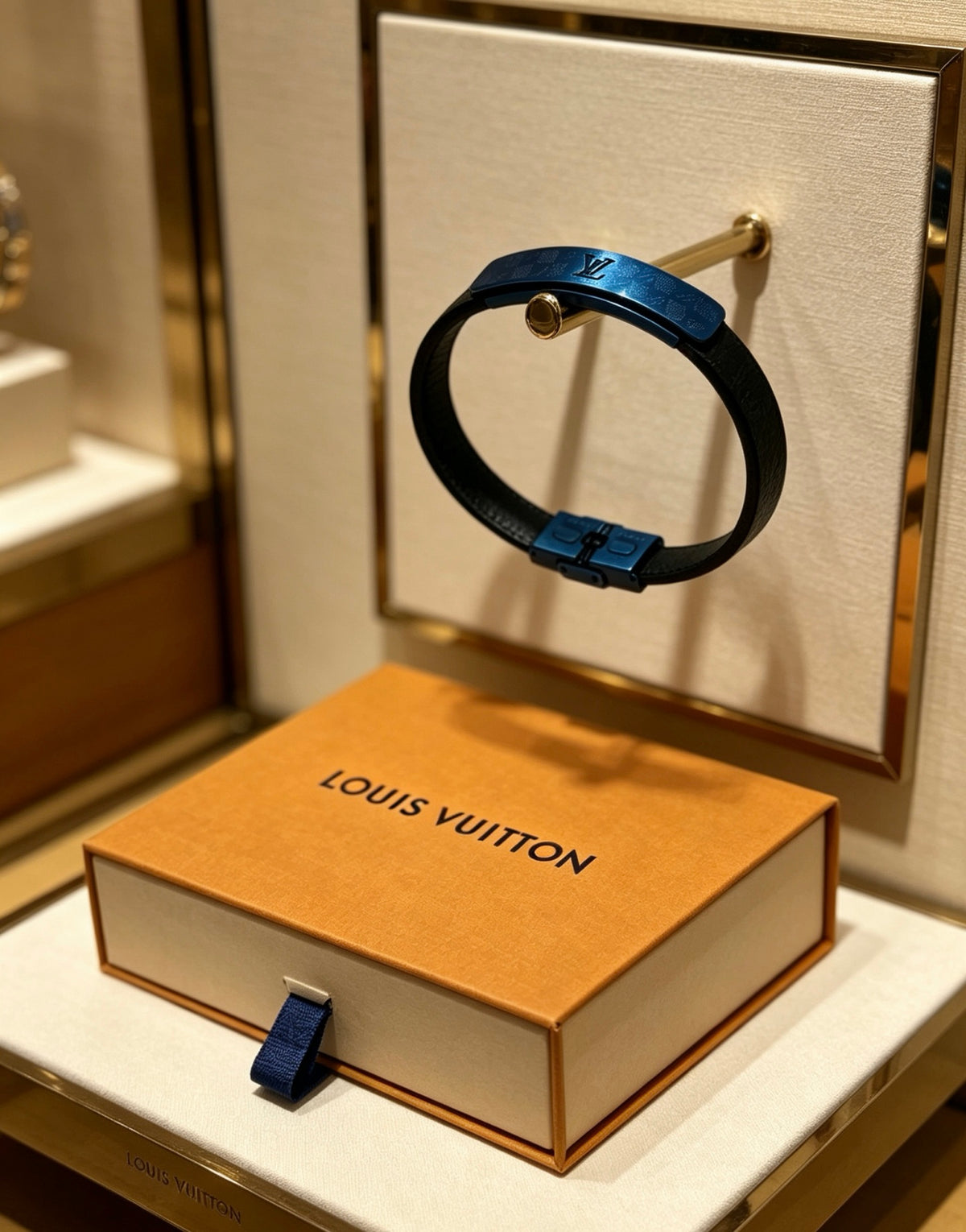 Chain Bangle in Silver-Tone – Blue Detail – Design 002 close-up detail