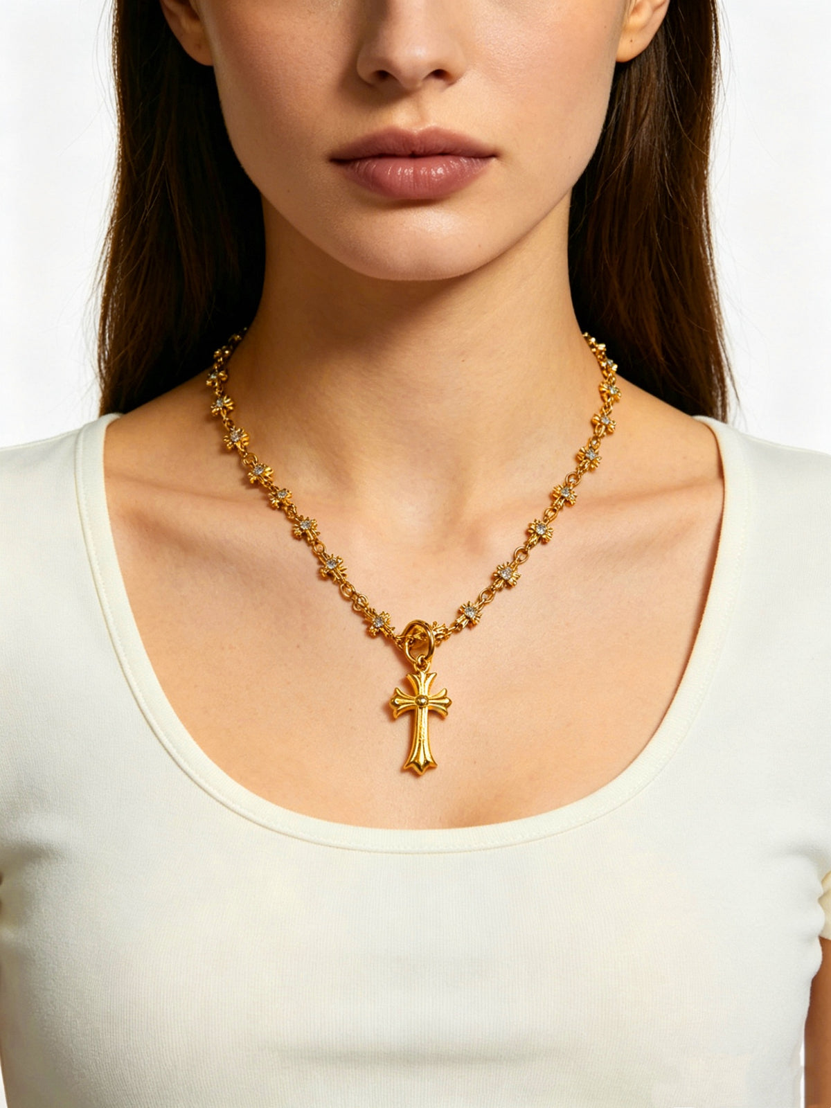 Signature Emblem Pendant Necklace in Polished Metal-Tone – Design 028 front product view